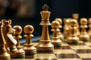 Chessboard with business strategy, tactic and competition of a chess game. Business and leadership concept by AI Generated photo