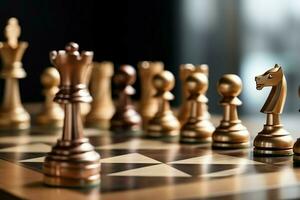 Chessboard with business strategy, tactic and competition of a chess game. Business and leadership concept by AI Generated photo