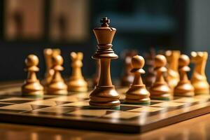 Chessboard with business strategy, tactic and competition of a chess game. Business and leadership concept by AI Generated photo