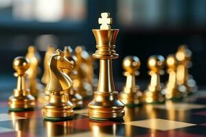 Chessboard with business strategy, tactic and competition of a chess game. Business and leadership concept by AI Generated photo