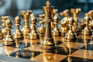 Chessboard with business strategy, tactic and competition of a chess game. Business and leadership concept by AI Generated photo