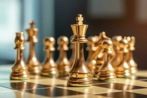 Chessboard with business strategy, tactic and competition of a chess game. Business and leadership concept by AI Generated photo