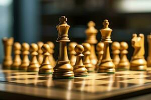 Chessboard with business strategy, tactic and competition of a chess game. Business and leadership concept by AI Generated photo