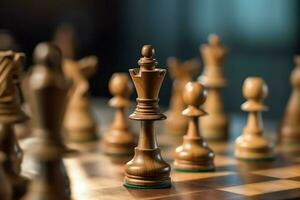 Chessboard with business strategy, tactic and competition of a chess game. Business and leadership concept by AI Generated photo