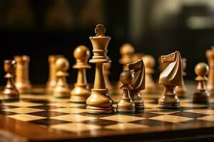 Chessboard with business strategy, tactic and competition of a chess game. Business and leadership concept by AI Generated photo