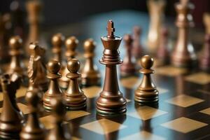 Chessboard with business strategy, tactic and competition of a chess game. Business and leadership concept by AI Generated photo