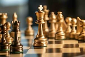 Chessboard with business strategy, tactic and competition of a chess game. Business and leadership concept by AI Generated photo