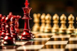 Chessboard with business strategy, tactic and competition of a chess game. Business and leadership concept by AI Generated photo