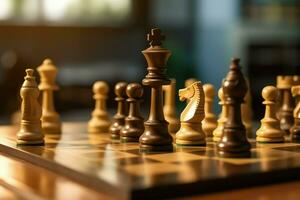 Chessboard with business strategy, tactic and competition of a chess game. Business and leadership concept by AI Generated photo