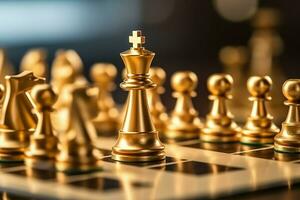 Chessboard with business strategy, tactic and competition of a chess game. Business and leadership concept by AI Generated photo