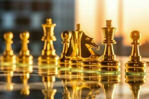 Chessboard with business strategy, tactic and competition of a chess game. Business and leadership concept by AI Generated photo