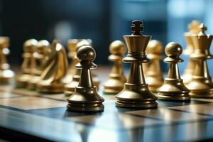 Chessboard with business strategy, tactic and competition of a chess game. Business and leadership concept by AI Generated photo