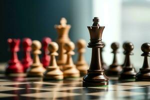 Chessboard with business strategy, tactic and competition of a chess game. Business and leadership concept by AI Generated photo