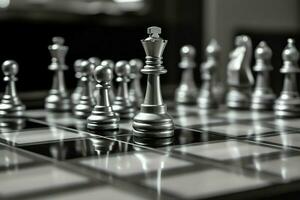 Chessboard with business strategy, tactic and competition of a chess game. Business and leadership concept by AI Generated photo