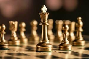 Chessboard with business strategy, tactic and competition of a chess game. Business and leadership concept by AI Generated photo