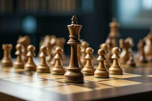 Chessboard with business strategy, tactic and competition of a chess game. Business and leadership concept by AI Generated photo