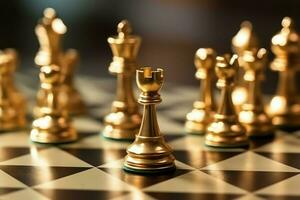 Chessboard with business strategy, tactic and competition of a chess game. Business and leadership concept by AI Generated photo