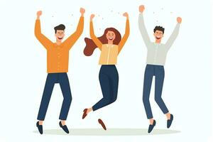 Happy people jumping and cheering celebrating victory. Succeeding winning and happy in flat cartoon concept by AI Generated photo