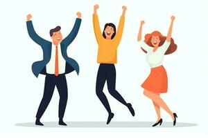 Happy people jumping and cheering celebrating victory. Succeeding winning and happy in flat cartoon concept by AI Generated photo