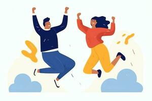 Happy people jumping and cheering celebrating victory. Succeeding winning and happy in flat cartoon concept by AI Generated photo