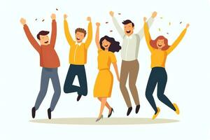 Happy people jumping and cheering celebrating victory. Succeeding winning and happy in flat cartoon concept by AI Generated photo