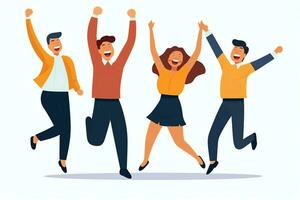 Happy people jumping and cheering celebrating victory. Succeeding winning and happy in flat cartoon concept by AI Generated photo