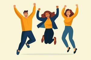 Happy people jumping and cheering celebrating victory. Succeeding winning and happy in flat cartoon concept by AI Generated photo