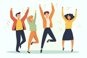 Happy people jumping and cheering celebrating victory. Succeeding winning and happy in flat cartoon concept by AI Generated photo