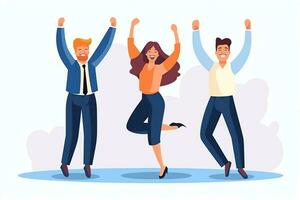 Happy people jumping and cheering celebrating victory. Succeeding winning and happy in flat cartoon concept by AI Generated photo