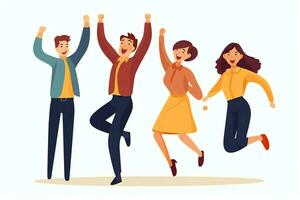 Happy people jumping and cheering celebrating victory. Succeeding winning and happy in flat cartoon concept by AI Generated photo