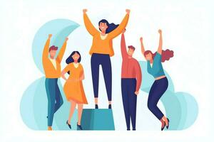 Happy people jumping and cheering celebrating victory. Succeeding winning and happy in flat cartoon concept by AI Generated photo