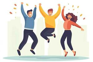 Happy people jumping and cheering celebrating victory. Succeeding winning and happy in flat cartoon concept by AI Generated photo