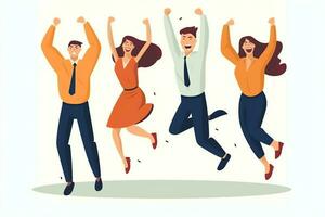 Happy people jumping and cheering celebrating victory. Succeeding winning and happy in flat cartoon concept by AI Generated photo