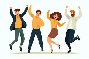 Happy people jumping and cheering celebrating victory. Succeeding winning and happy in flat cartoon concept by AI Generated photo