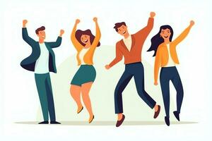 Happy people jumping and cheering celebrating victory. Succeeding winning and happy in flat cartoon concept by AI Generated photo