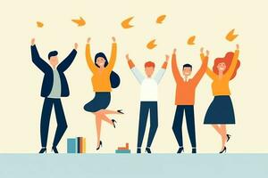 Happy people jumping and cheering celebrating victory. Succeeding winning and happy in flat cartoon concept by AI Generated photo