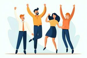 Happy people jumping and cheering celebrating victory. Succeeding winning and happy in flat cartoon concept by AI Generated photo