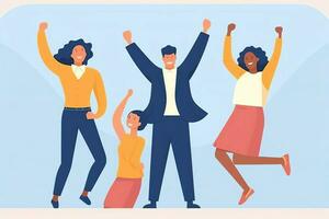 Happy people jumping and cheering celebrating victory. Succeeding winning and happy in flat cartoon concept by AI Generated photo