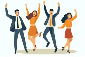 Happy people jumping and cheering celebrating victory. Succeeding winning and happy in flat cartoon concept by AI Generated photo