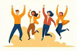 Happy people jumping and cheering celebrating victory. Succeeding winning and happy in flat cartoon concept by AI Generated photo