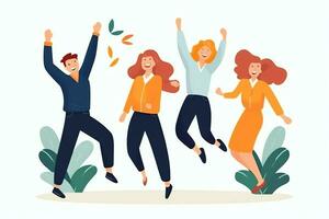 Happy people jumping and cheering celebrating victory. Succeeding winning and happy in flat cartoon concept by AI Generated photo