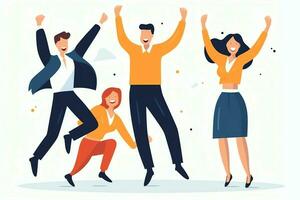 Happy people jumping and cheering celebrating victory. Succeeding winning and happy in flat cartoon concept by AI Generated photo