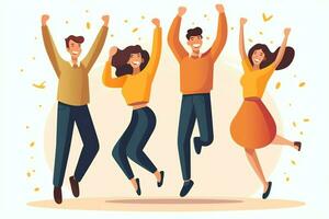 Happy people jumping and cheering celebrating victory. Succeeding winning and happy in flat cartoon concept by AI Generated photo