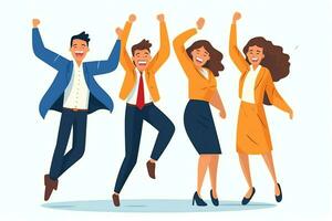 Happy people jumping and cheering celebrating victory. Succeeding winning and happy in flat cartoon concept by AI Generated photo