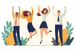 Happy people jumping and cheering celebrating victory. Succeeding winning and happy in flat cartoon concept by AI Generated photo