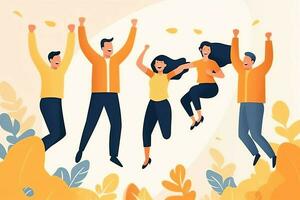 Happy people jumping and cheering celebrating victory. Succeeding winning and happy in flat cartoon concept by AI Generated photo