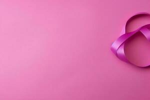 rosado o púrpura cinta como pecho cáncer o epilepsia conciencia símbolo y Copiar espacio. mundo cáncer día concepto por ai generado foto