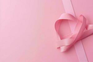 Pink or purple ribbon as breast cancer or epilepsy awareness symbol and copy space. World cancer day concept by AI Generated photo