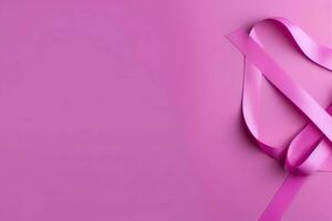 Pink or purple ribbon as breast cancer or epilepsy awareness symbol and copy space. World cancer day concept by AI Generated photo