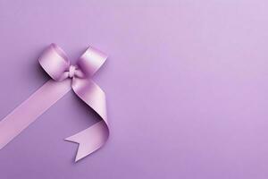 Pink or purple ribbon as breast cancer or epilepsy awareness symbol and copy space. World cancer day concept by AI Generated photo